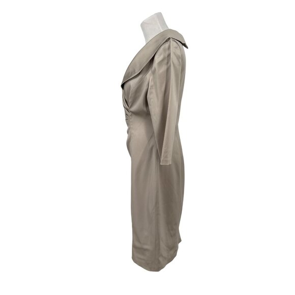 Elegant Satin Champagne Knee-Length Cocktail Dress With 3/4 Sleeves & Ruched Det - Picture 8 of 10